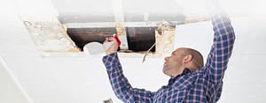 man removing mold in home in the ceiling
